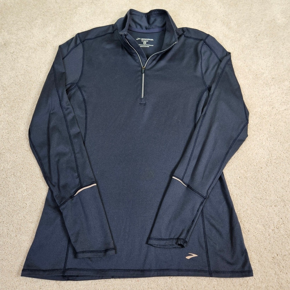 Brooks Womens Equilibrium 1/4 Zip Running Pullover Navy L Athleisure Performance